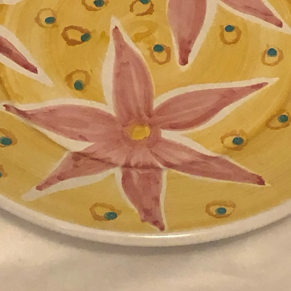 Pottery Barn Yellow and Pink Floral Dinner Plate